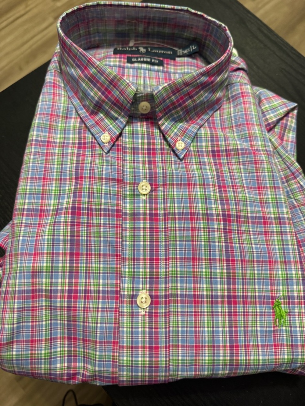 NEW 16 1/2 Large Ralph Lauren Button-Down Plaid Shirt in Pink, Blue & Green
